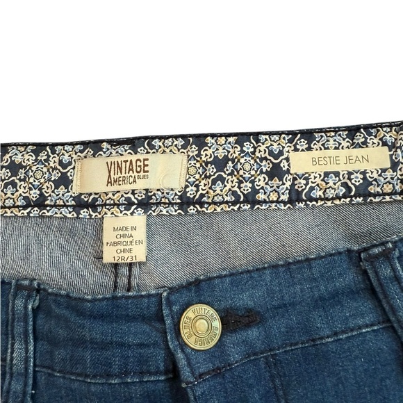 Vintage America Blues Bestie Jeans Size 12 R 31 Embellished Embroidered Flowers - Picture 10 of 12
